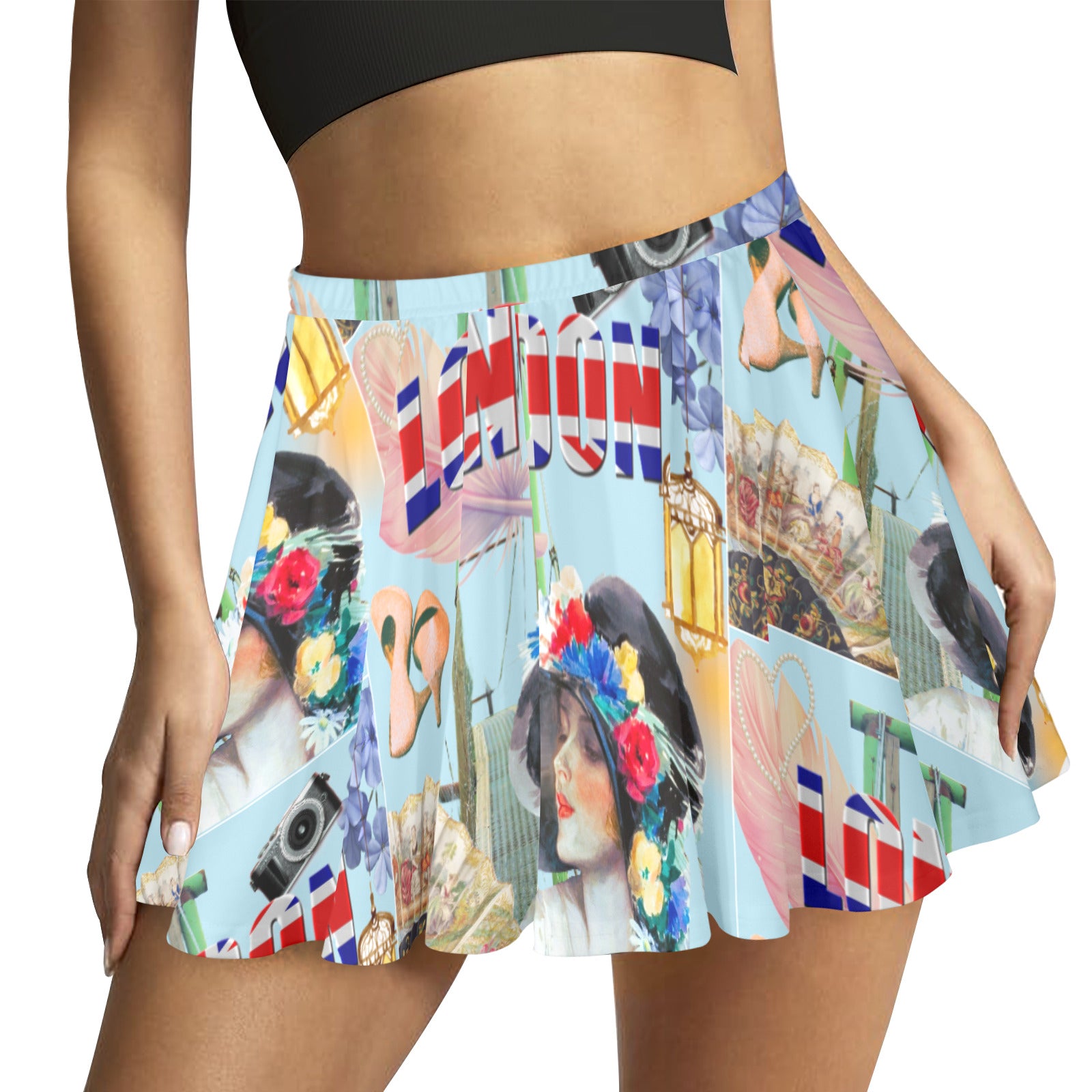 London Fashion All Over Print Mini Skater Skirt