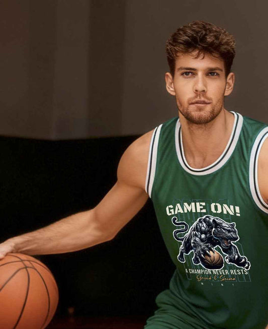 Green Game On! Grind & Shine Jaguar Basketball Jersey - Front & Back Print