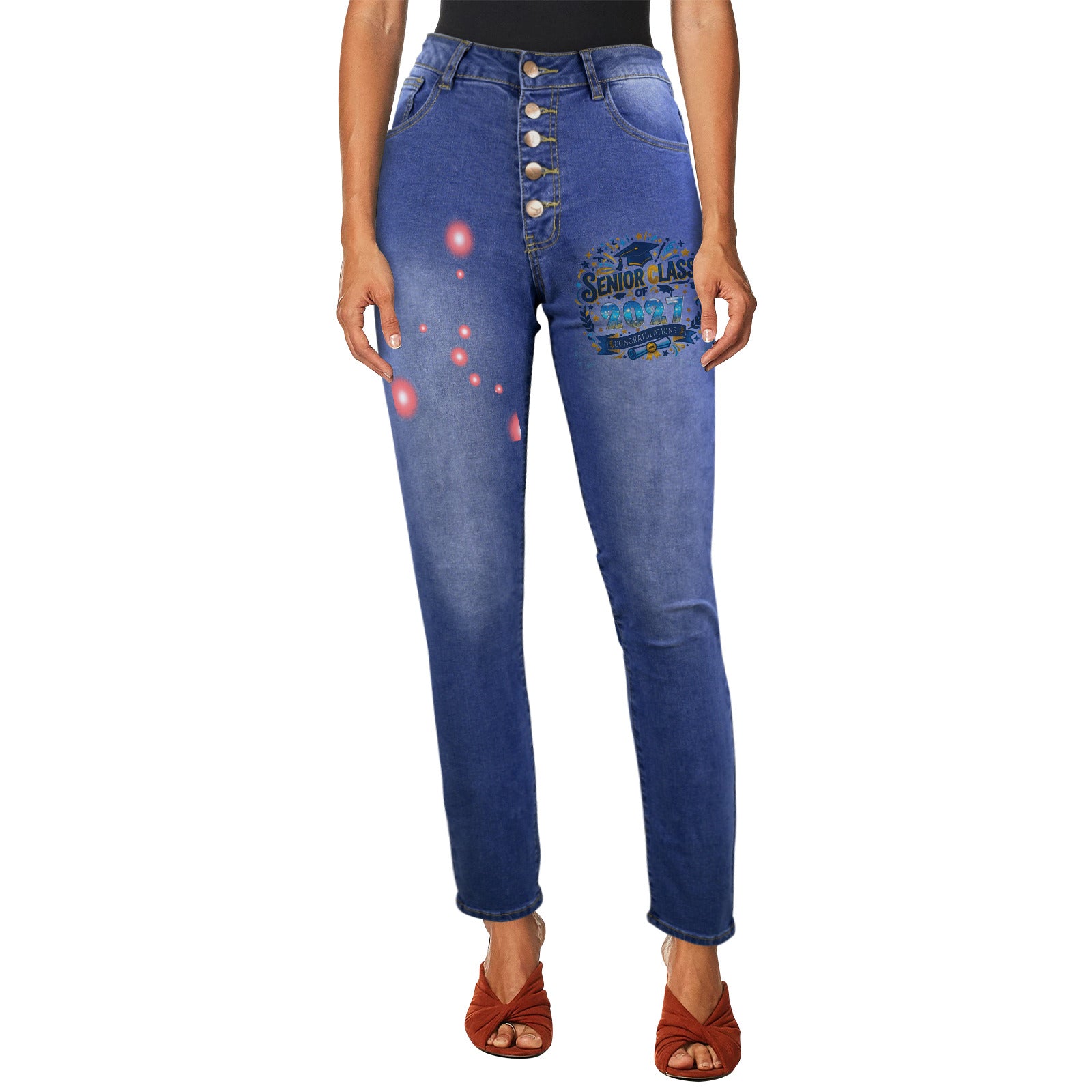 Women's 2027 Senior Decorated Jeans with Front Printing