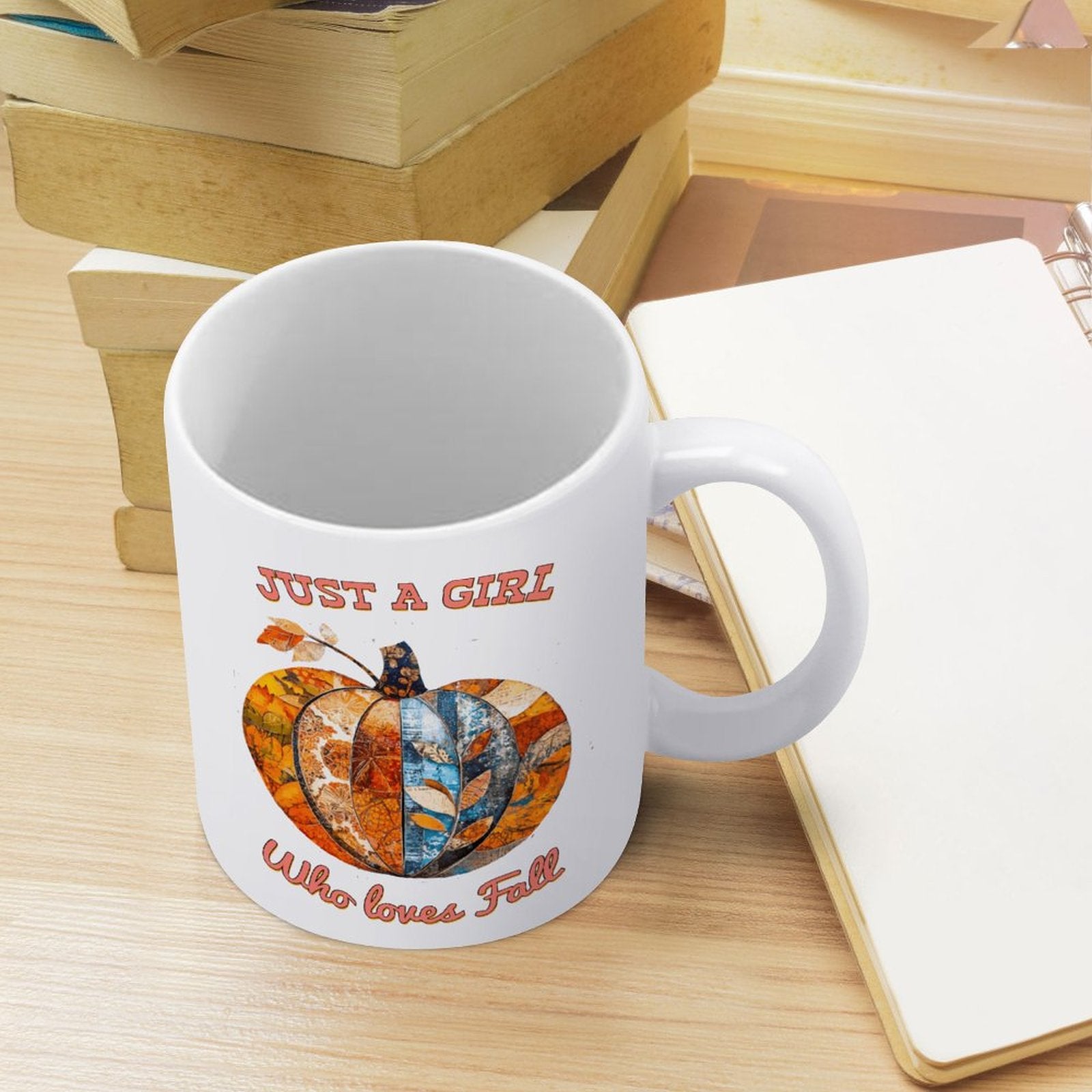 Just a Girl Who Loves Fall Pumpkins 14oz White Ceramic Mug with Handle