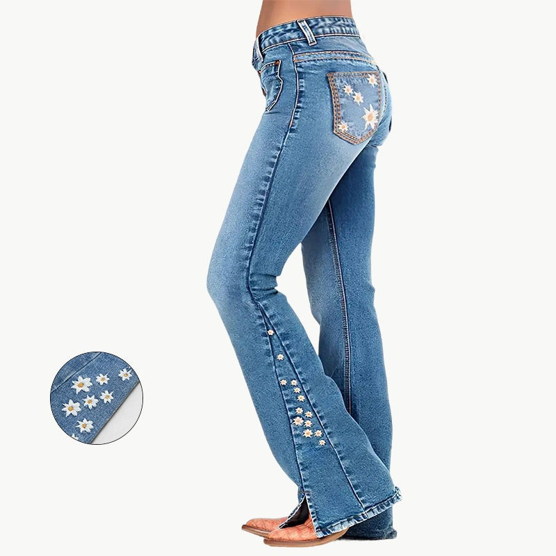 Women's Y2K High Waisted Star Patch Wide-Leg Light Wash Denim Jeans
