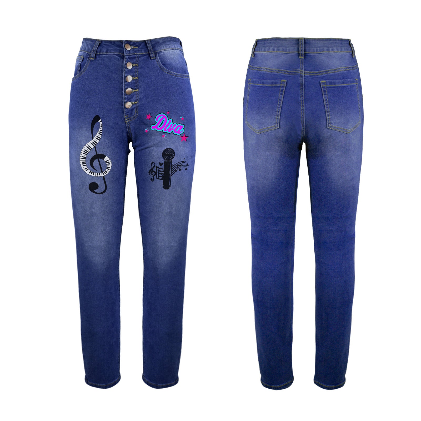 Musical Diva Women's Jeans (Front Printing) (Model L75)