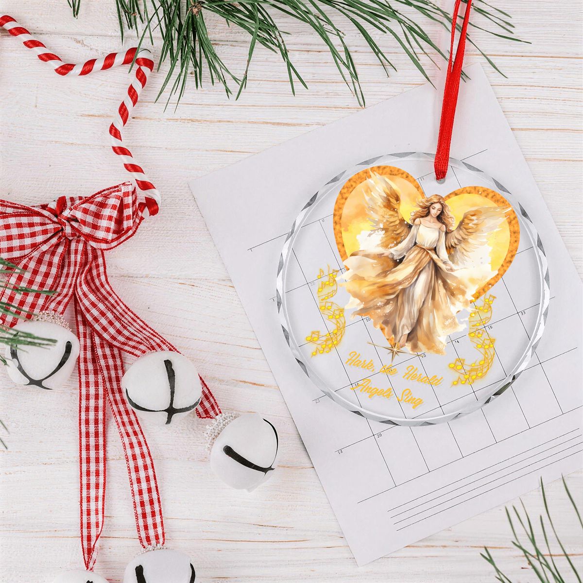 Hark the Herald Angels Sing Round Glass Christmas Ornament