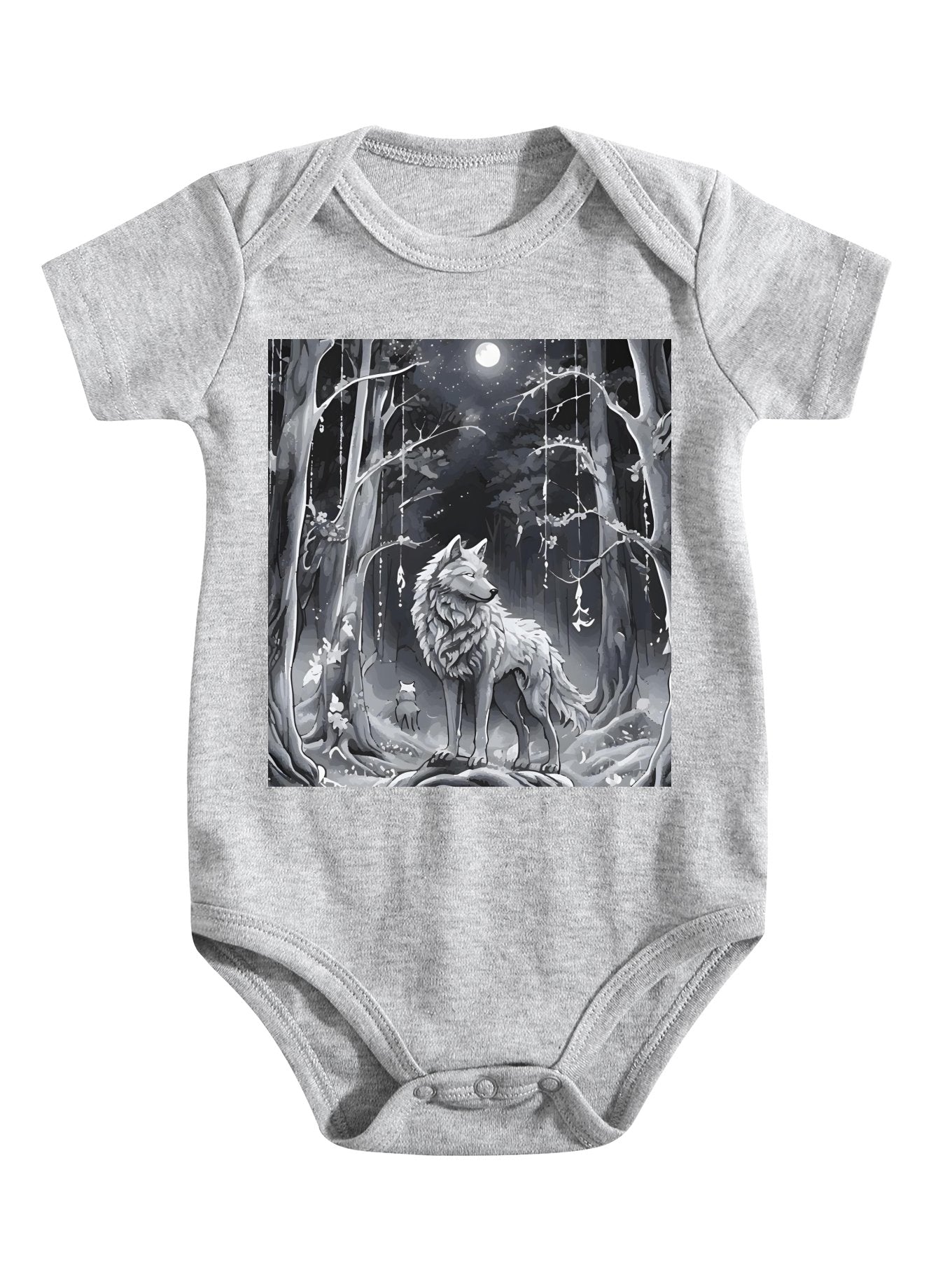 Ethereal Wolf in the Moonlight Unisex Cotton Short Sleeve Baby Romper