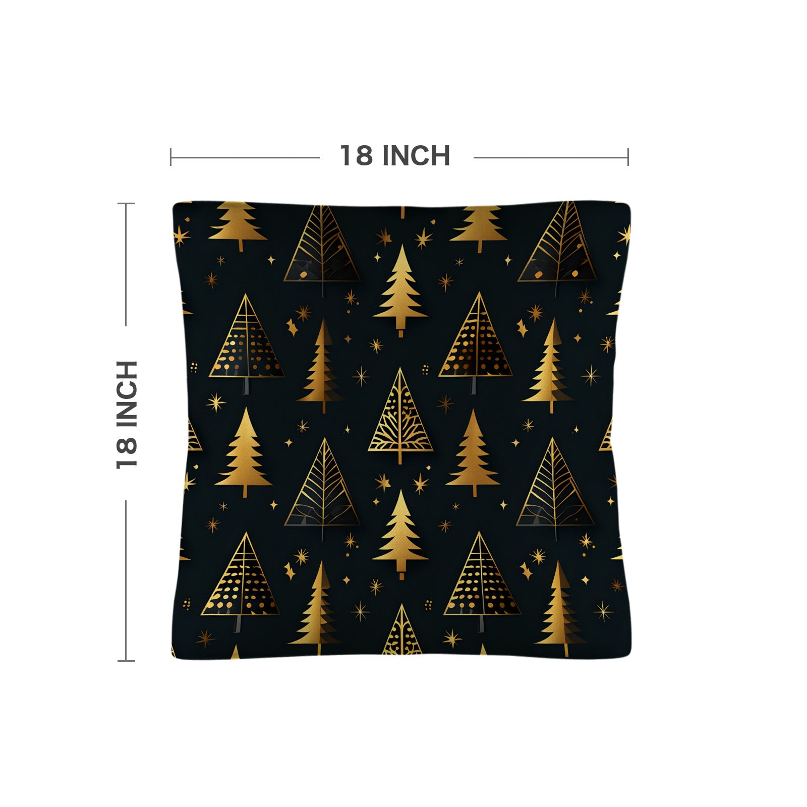 Golden Christmas Trees on Black Background Custom Throw Pillow Cases Covers 18 x 18 inch