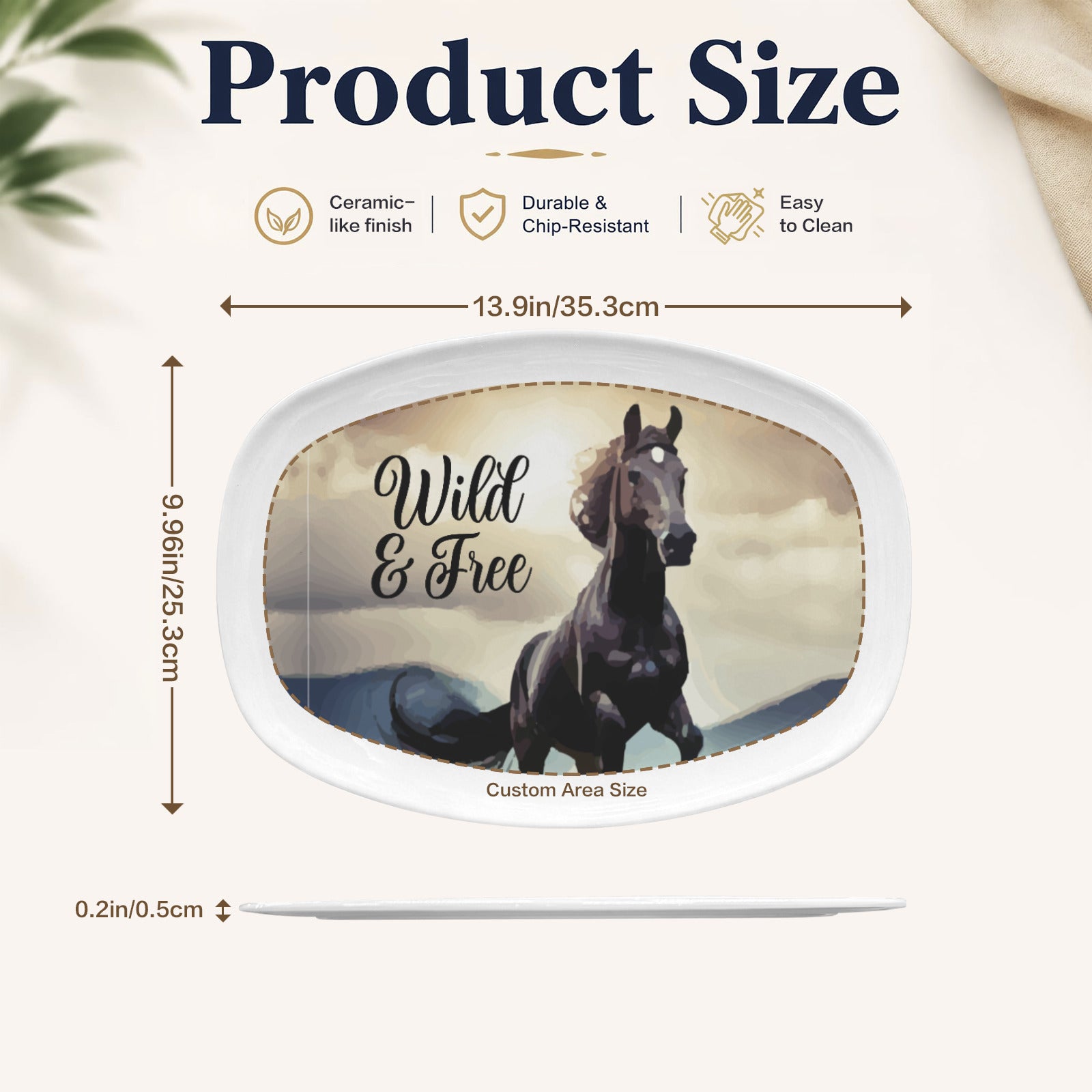 Wild & Free Black Horse Oval Serving Platter Melamine Decorative Plate