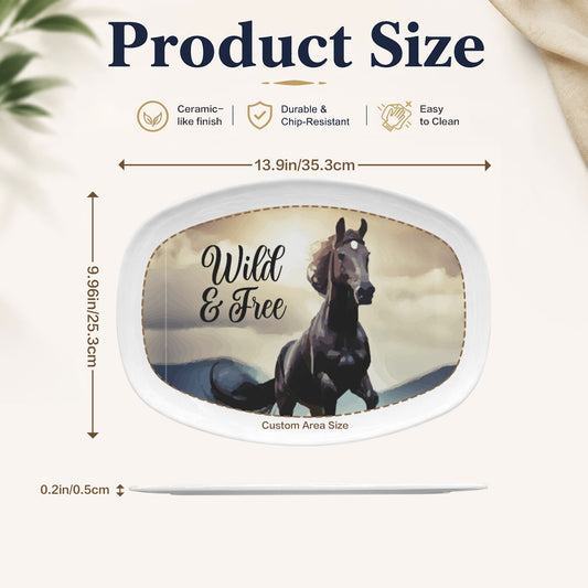 Wild & Free Black Horse Oval Serving Platter Melamine Decorative Plate