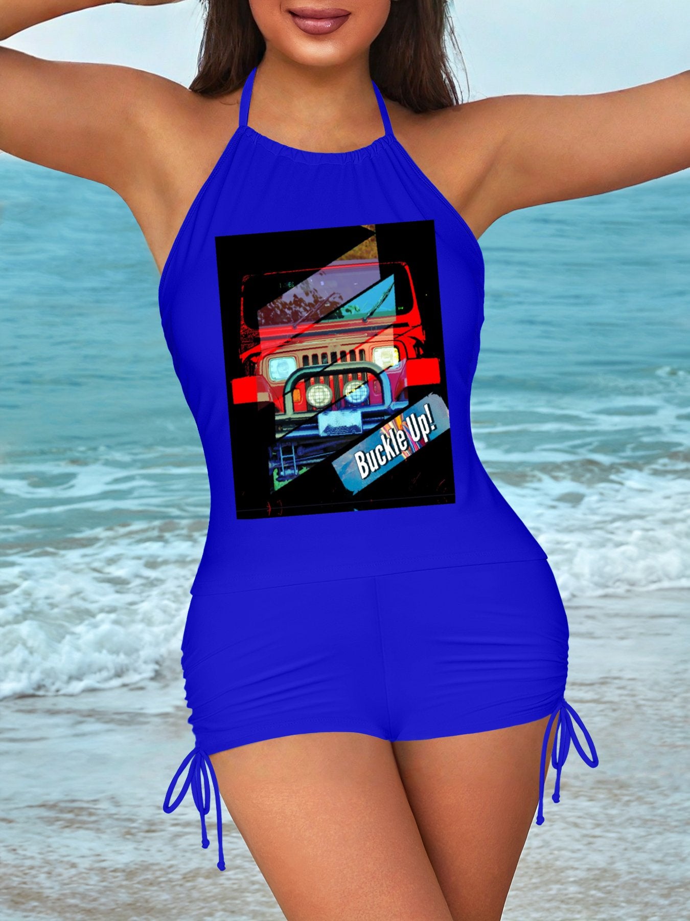 Buckle Up! 4-wheeler Drive Tankini Swimsuits with Shorts for Women