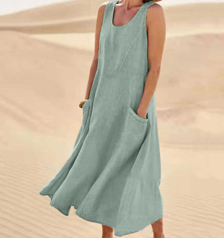 Women's Plus Size Summer Sleeveless Loose Maxi Dress With Pockets