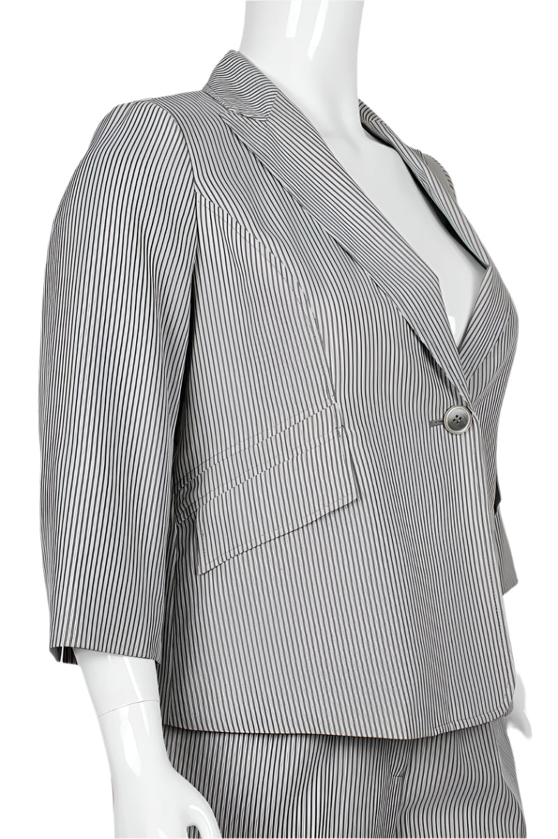 Evan Picone Notched Collar One Button 3/4 Sleeve Twill Pants Sets (Plus Size)