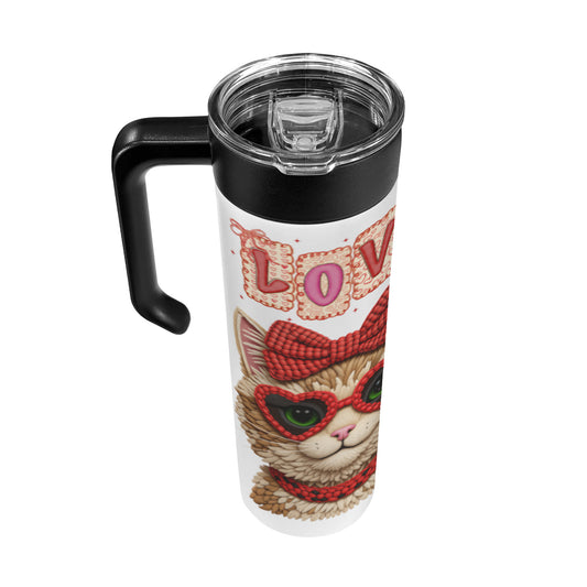 Yarn Cool Cat with Love Insulated Water Bottle with Handle | Ships from USA