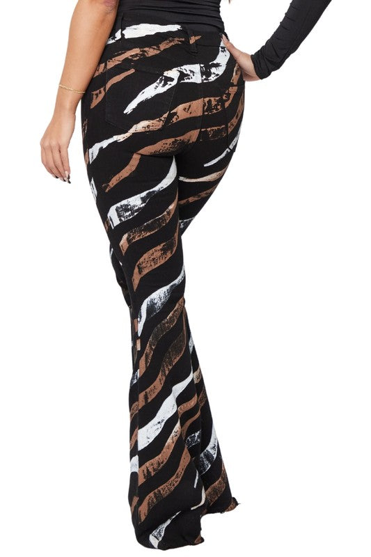 Tiger Stripes Bell Bottom Black Jeans