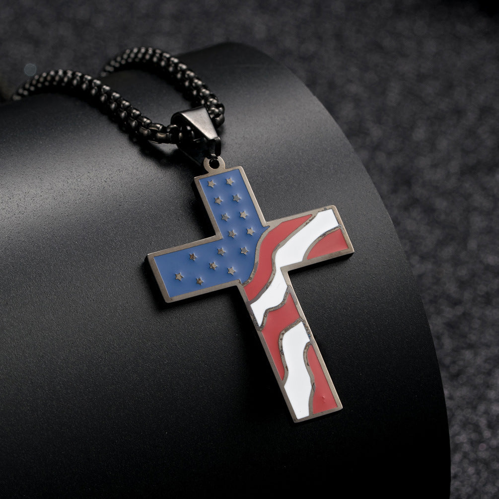 Flag Cross Pendant Necklace for Men