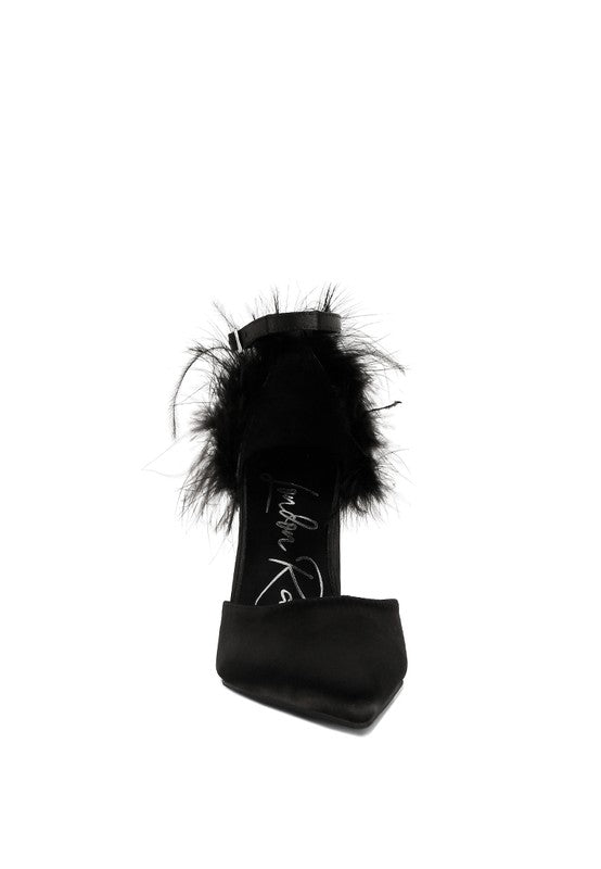 Women's Luxurious Palmetta Fur Detail Block Heeled Sandals