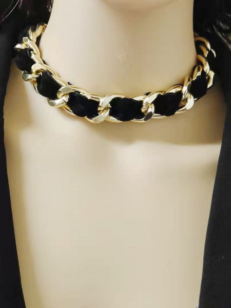 Women's Black and Gold Chain Flannel Vintage Choker Necklace - Shell Design Boutique