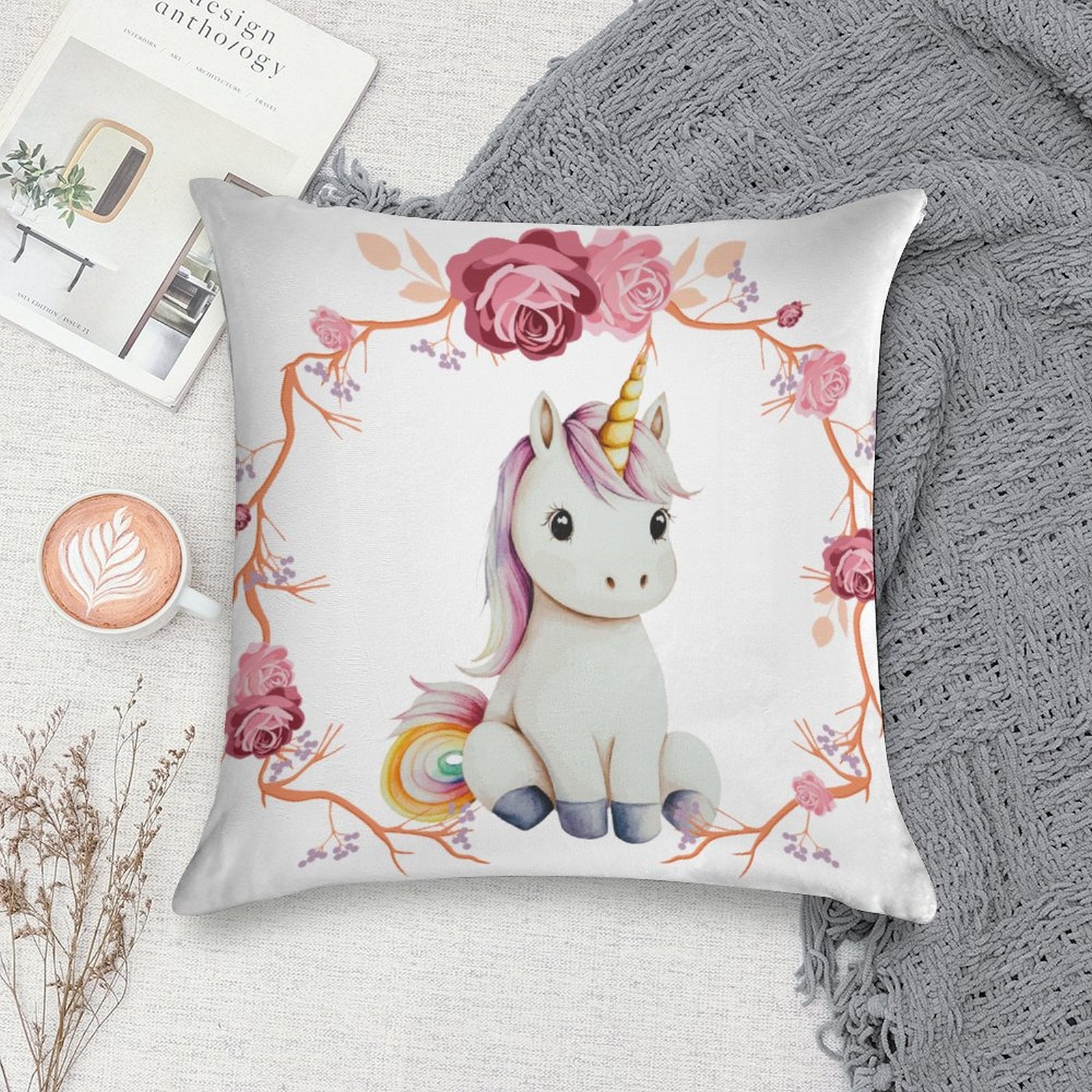Baby Unicorn with Pink Roses 2-Piece Ultra-Soft Pillowcase Set - 18