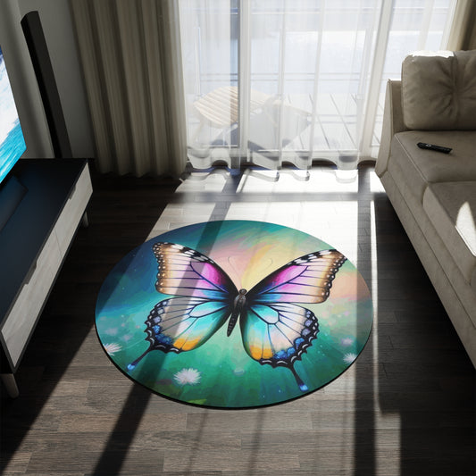 Beautiful Butterfly and Daisies Round Area Rug