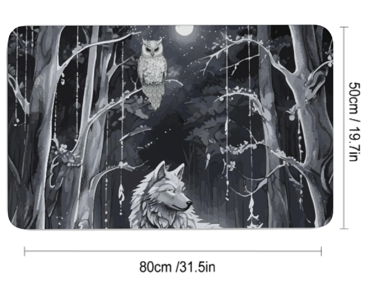 Ethereal Wolf in the Moonlight Design Diatomaceous Earth Bath Mat | Ships from USA