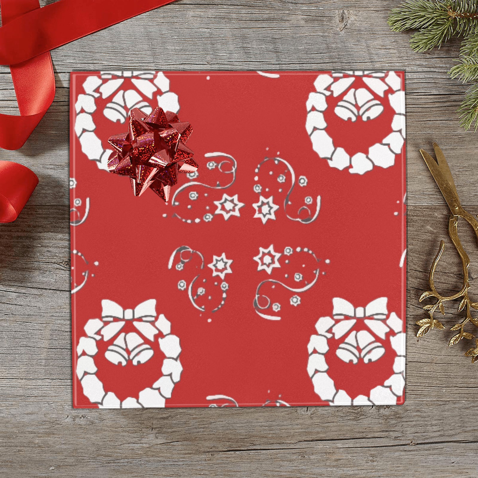 Christmas Wreath on Red Gift Wrapping Paper 58