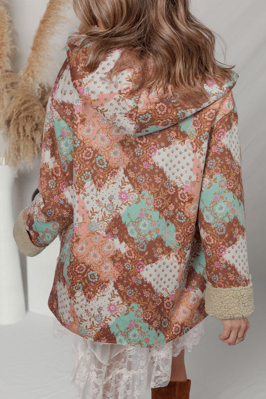 Women's Floral Sherpa Lined Hooded Jacket