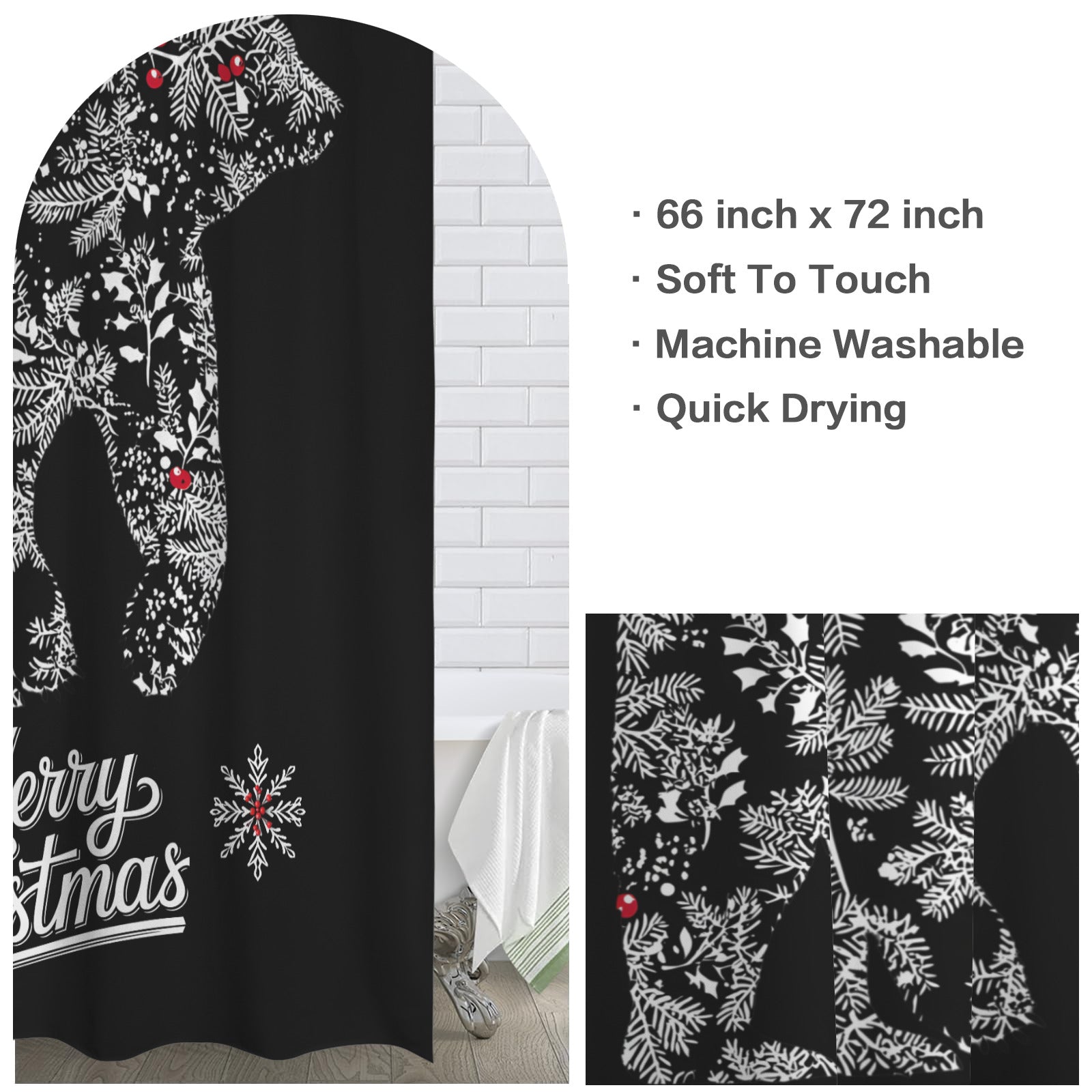 Merry Christmas Chinoiserie Polar Bear Shower Curtain - 66