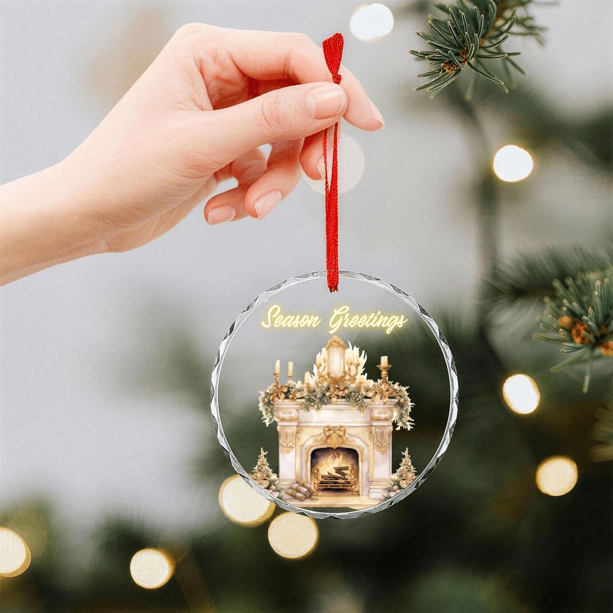 Round Glass Christmas Ornament (Made in USA) Golden Particle Deer With Sparkling Antlers On Black Background sianybdesignsChristmasfireplaceElegantGoldChristmassoft48dc604134c4417aa8042fd49c201560