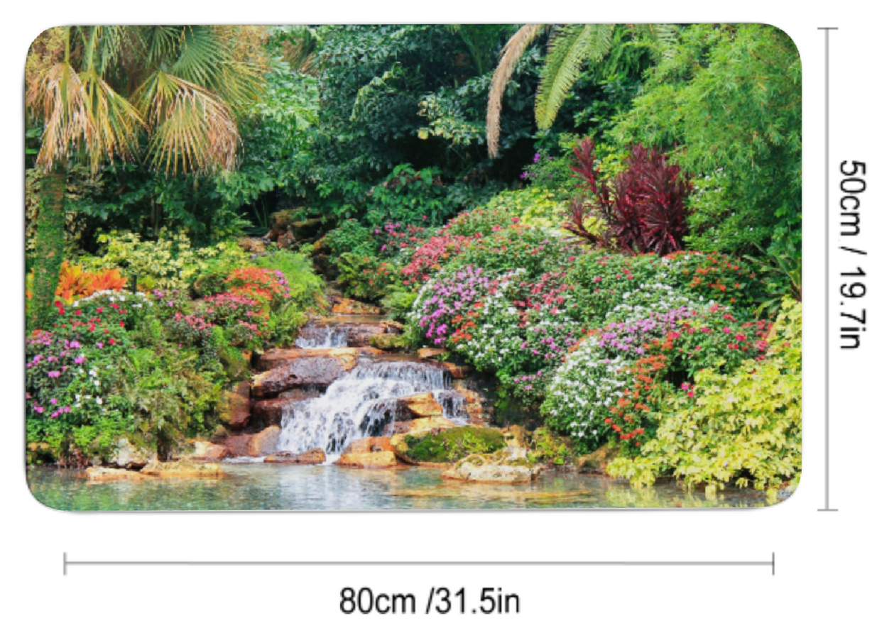 Serene Tropical Garden and Waterfall Design Diatomaceous Earth Bath Mat | Ships from USA