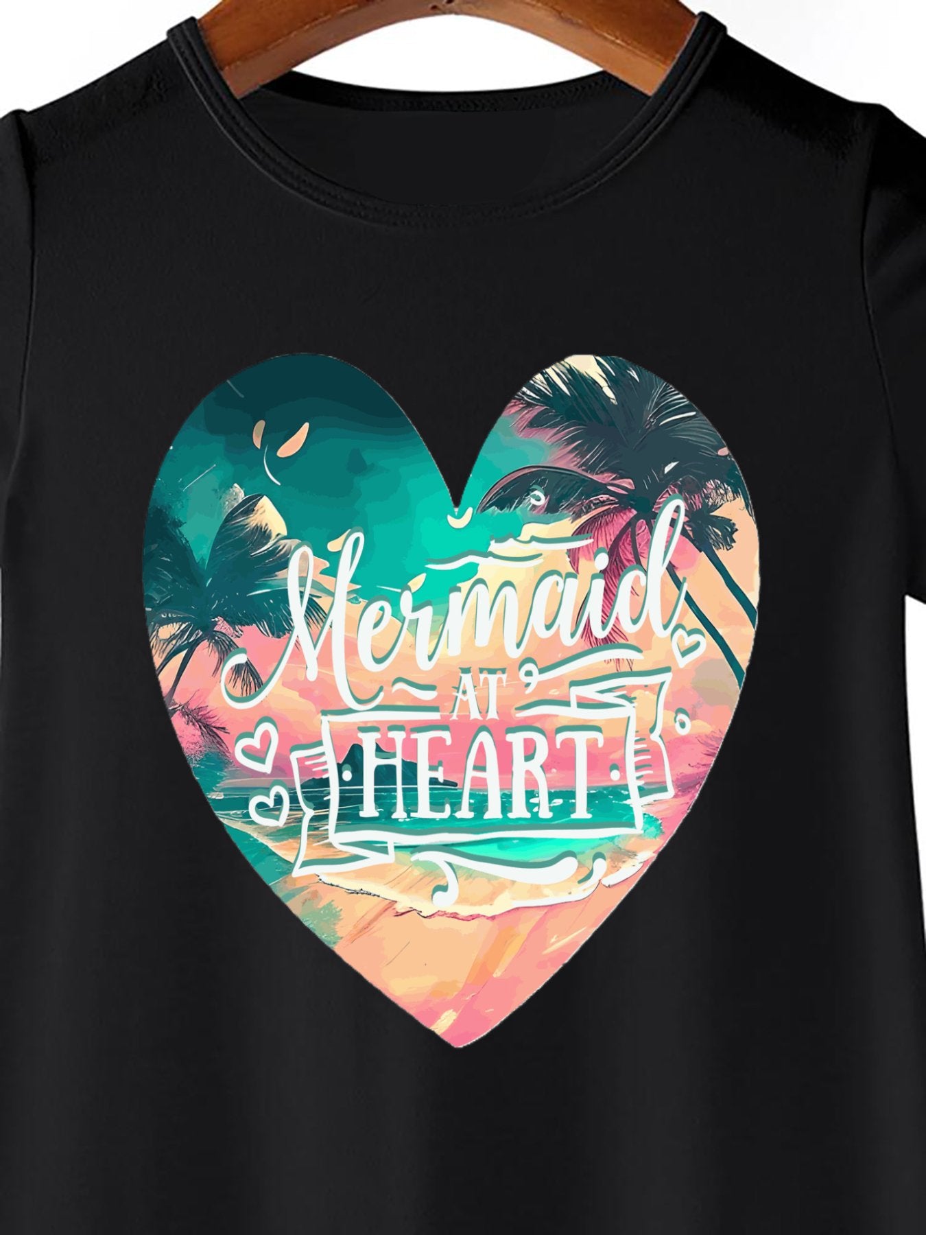 Girl's Mermaid at Heart Black Summer Dress (Front Printing)