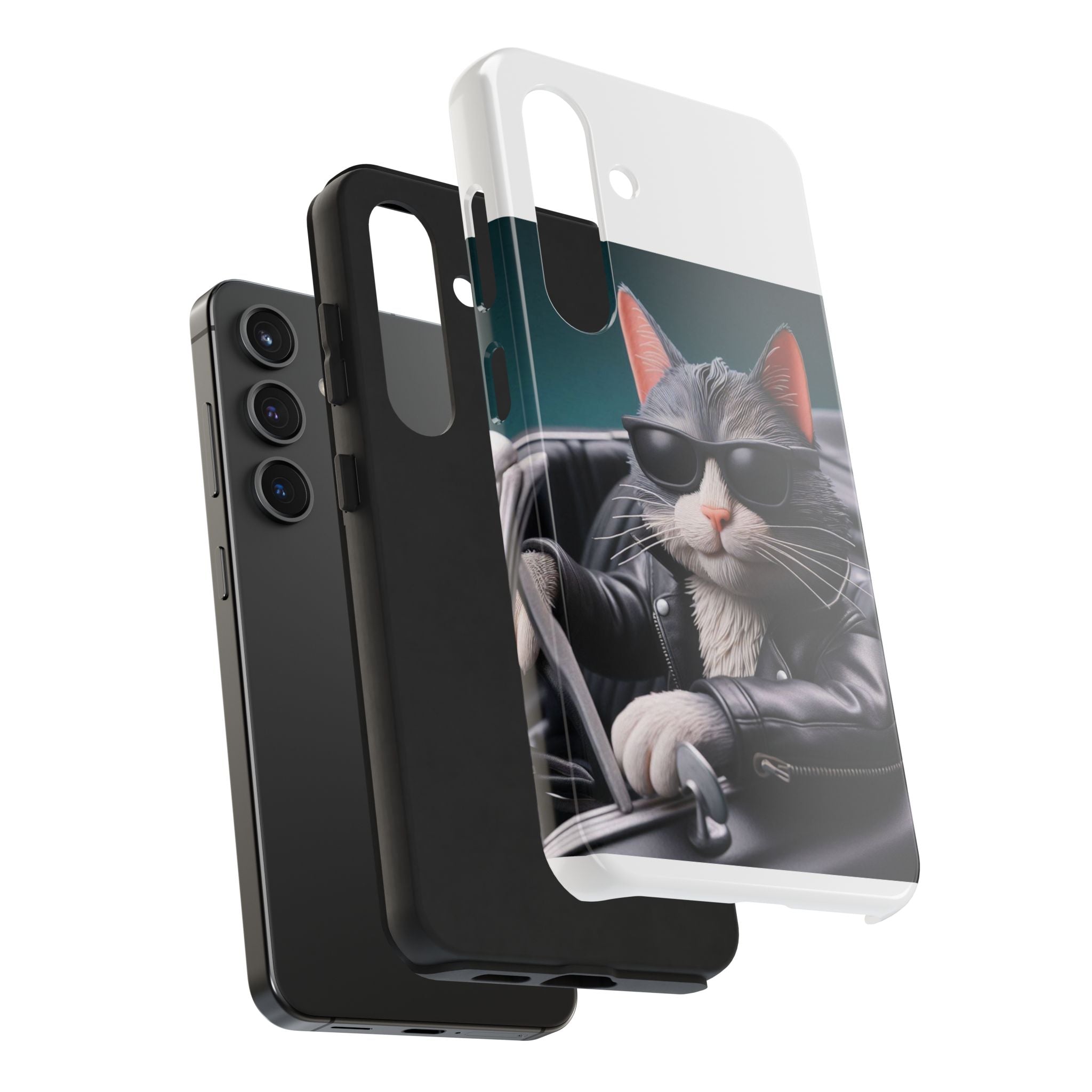 Cool Cat in Leather Jacket Driving Car Mobile Phone Case