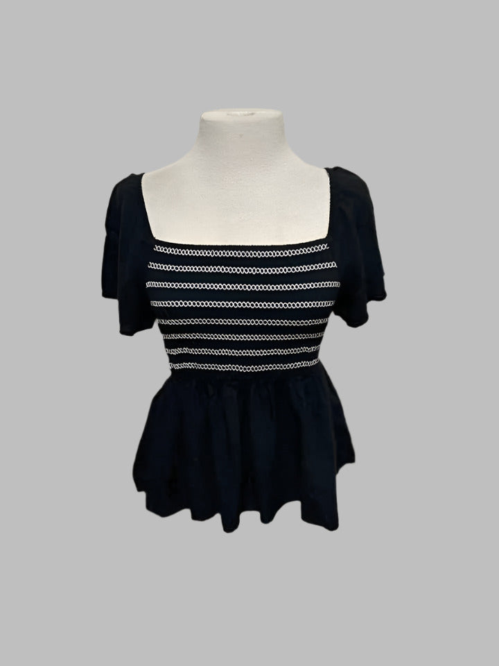 Women's So Black Smocked Gathered Shirt - size S