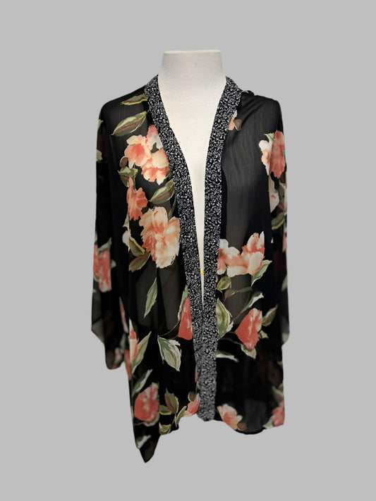 Band of Gypsies Black Floral Kimono - size XS/S