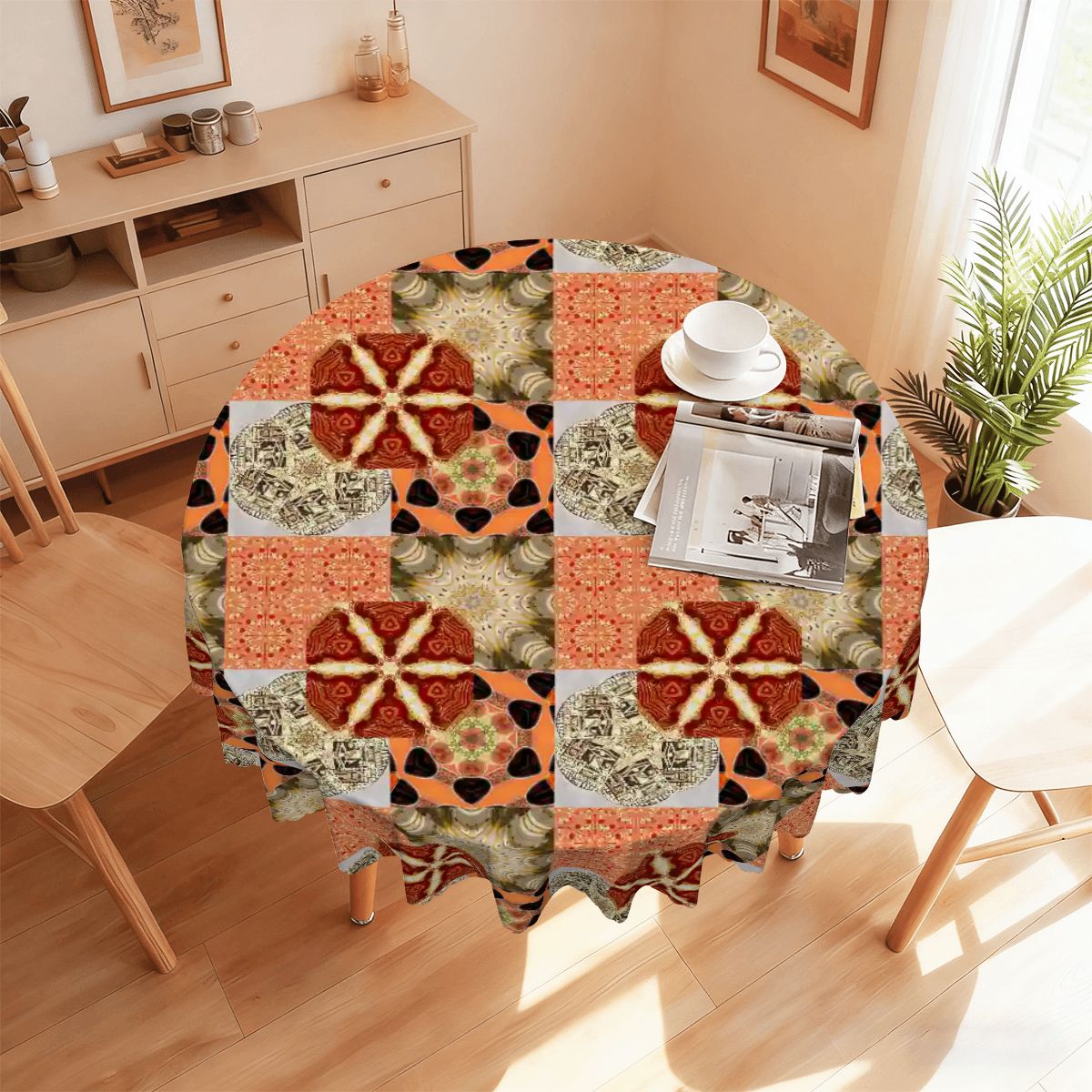 Crazy Quilt Heritage Revival Round Tablecloth with Wavy Edge 60
