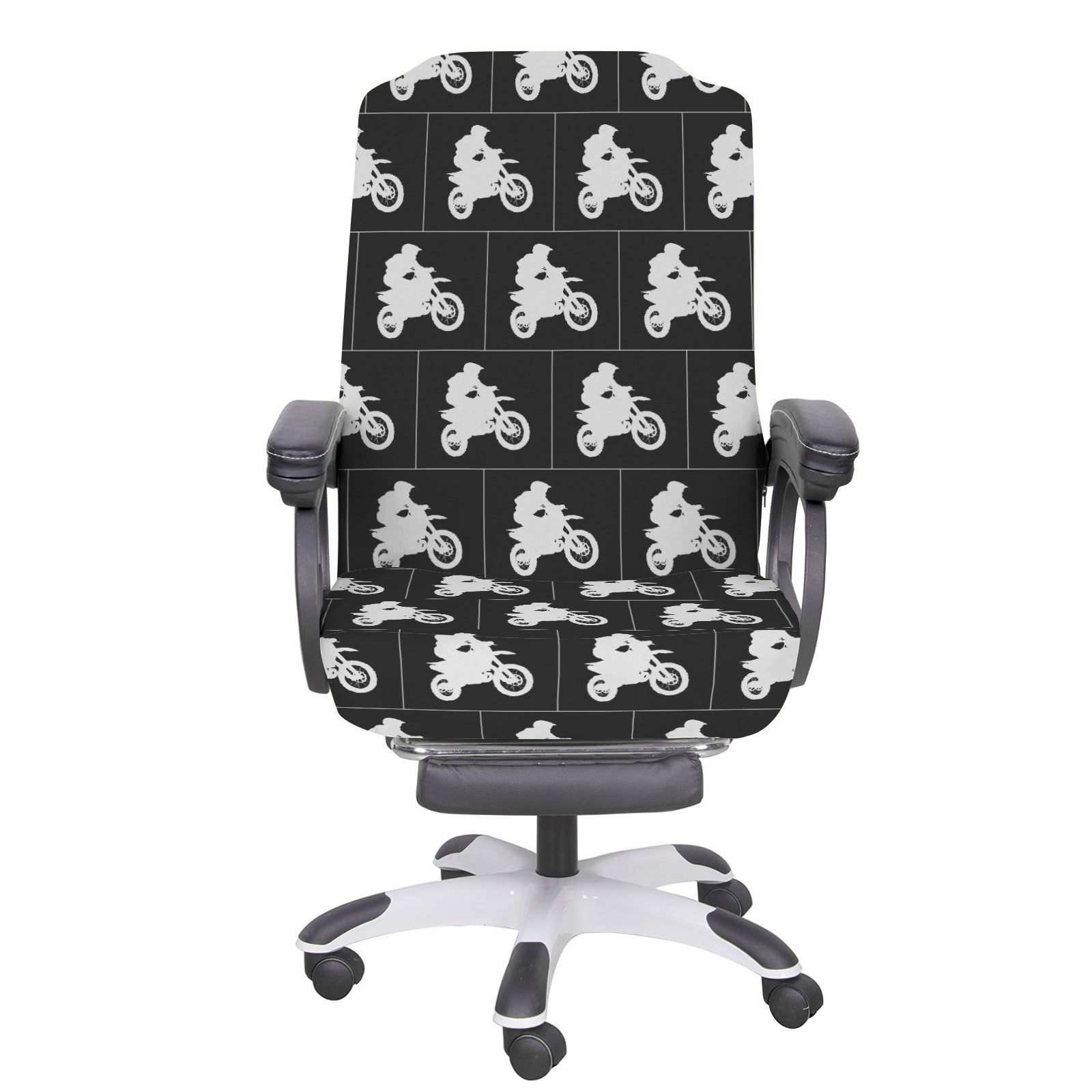 White Motorcycle Design Office Chair Cover (Made in USA)