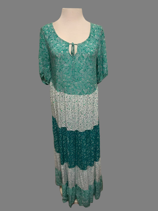 Zara Green Vintage Boho Tiered Maxi Dress - size M