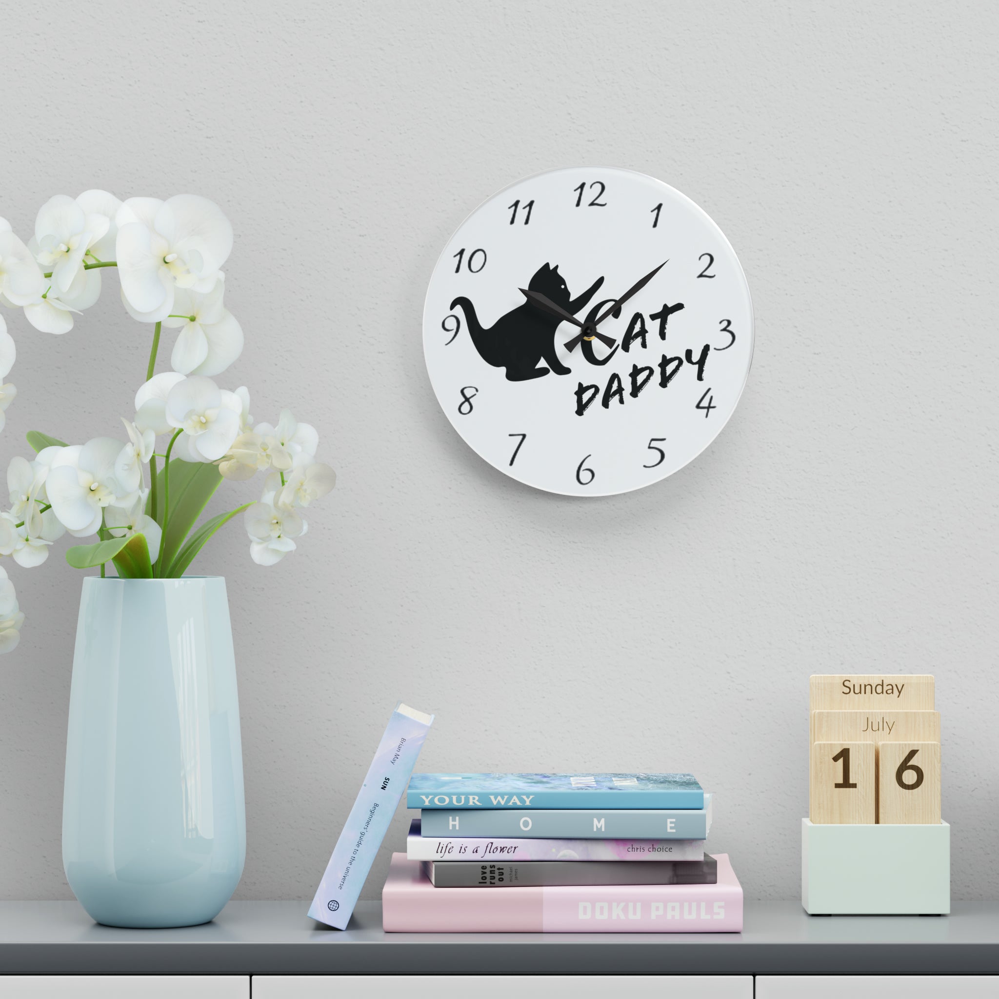 Cat Daddy Playful Kitten Acrylic Wall Clock - Shell Design Boutique