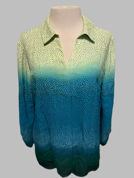 Investments Teal Green Ombre Long Sleeve Blouse - size M