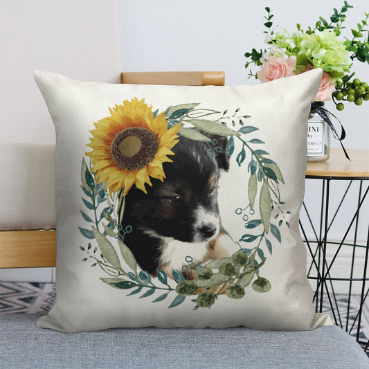 Cute Black Puppy Linen Pillowcase - 18"×18