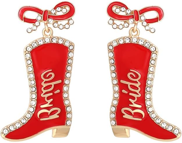 Cowgirl Boot Dangle Earrings with Bow