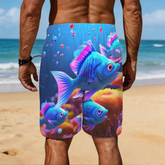 Blue Fishes Men's All Over Print Elastic Beach Shorts