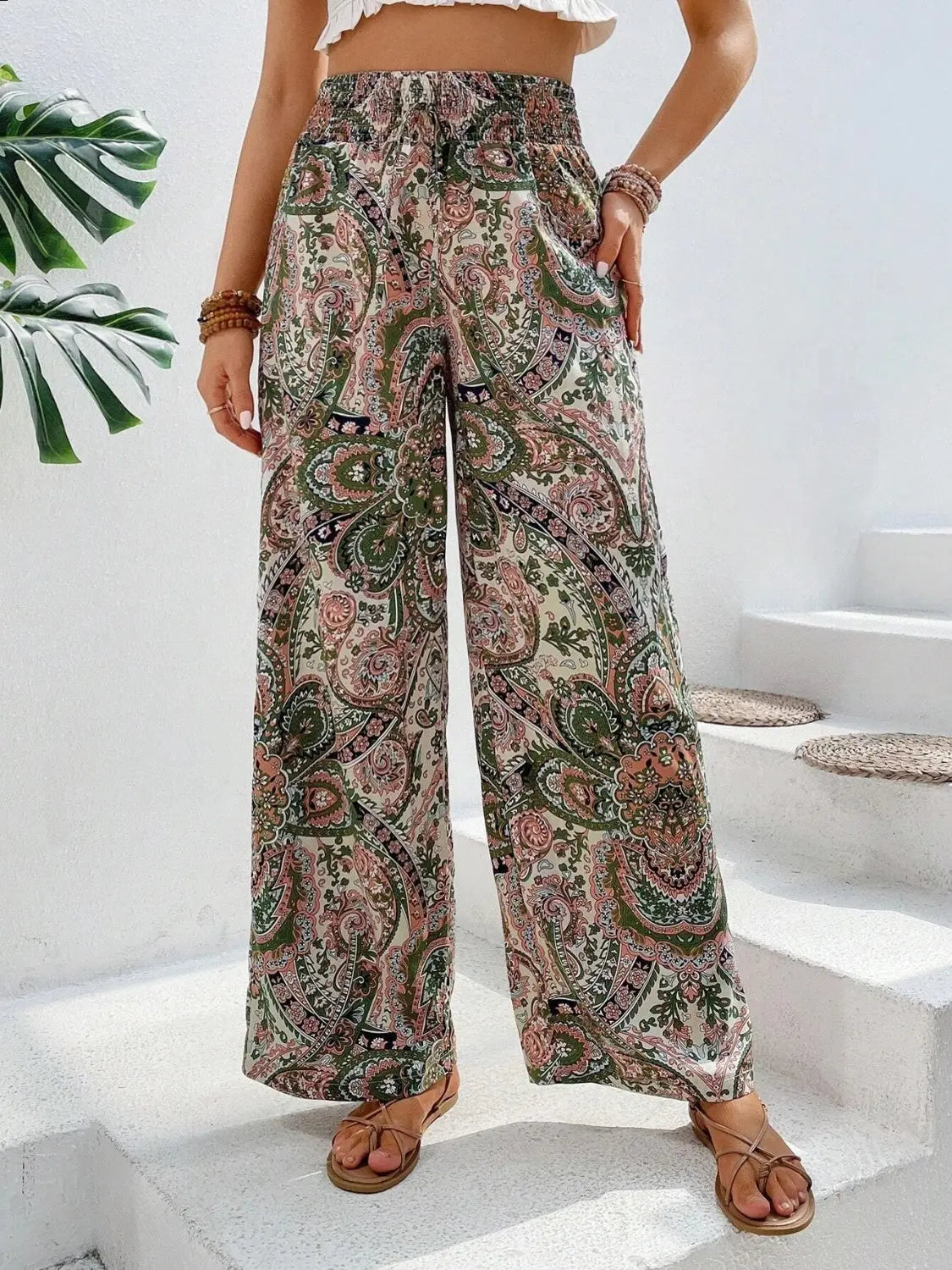 Boho Chic Paisley Printed Wide Leg Pants