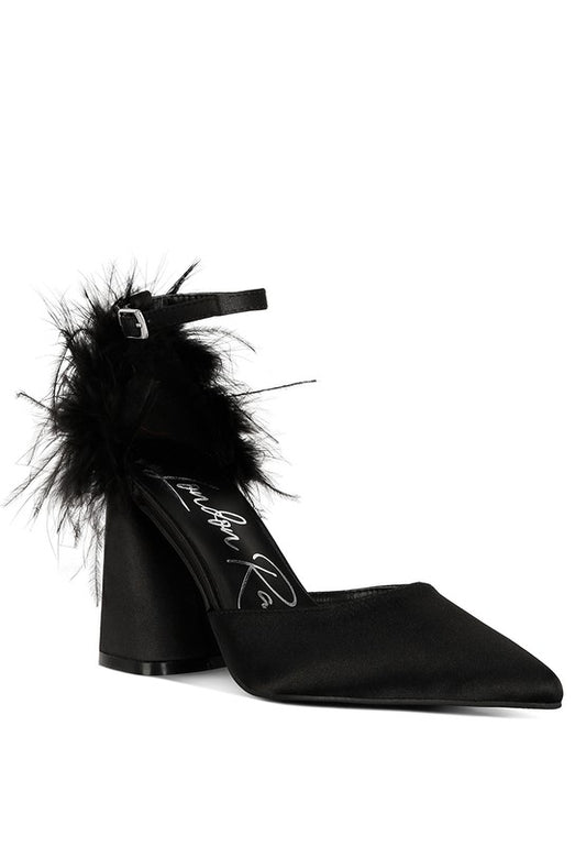 Women's Luxurious Palmetta Fur Detail Block Heeled Sandals
