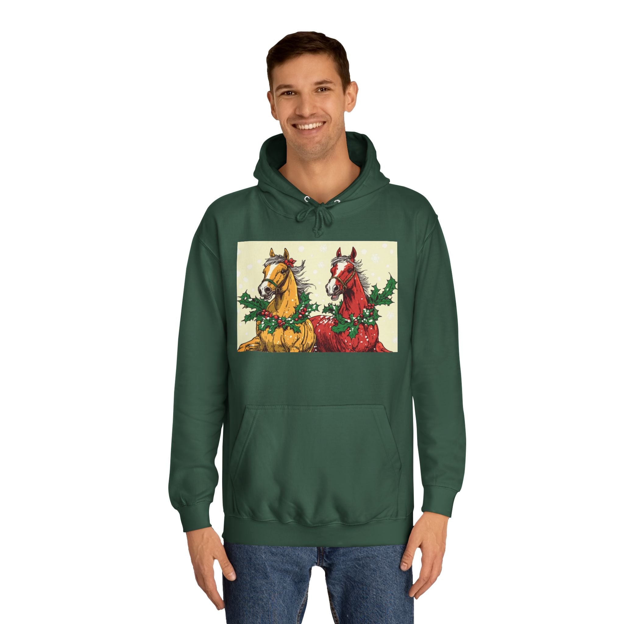 Christmas Horses Unisex College Hoodie