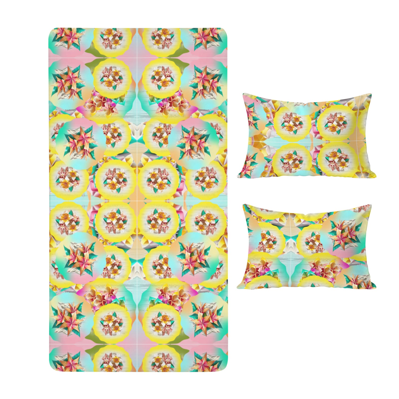 Circle Floral Pastel Pattern Twin Bedding Set (Fitted Sheet + Pillowcases) | Ships from USA