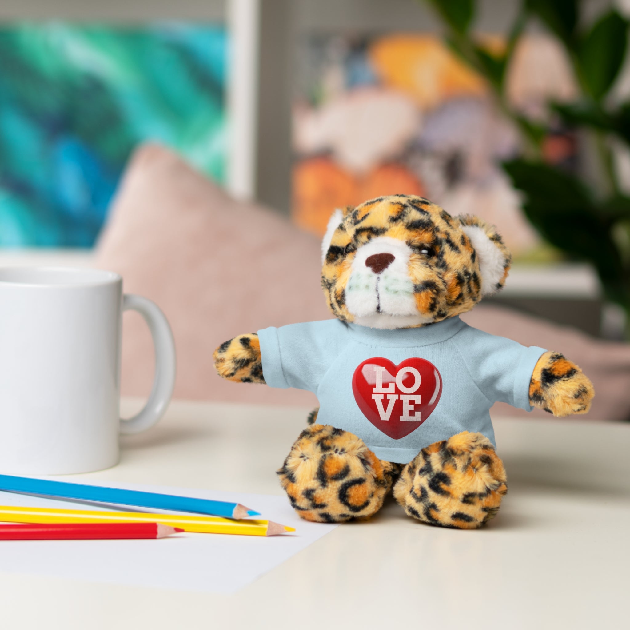 Stuffed Animal Wearing T-shirt with Red Heart and Love