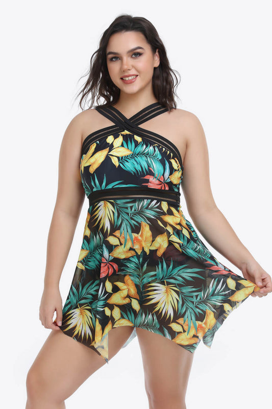 Women's Plus Size Handkerchief-Hem 2-piece Swimsuit Dress