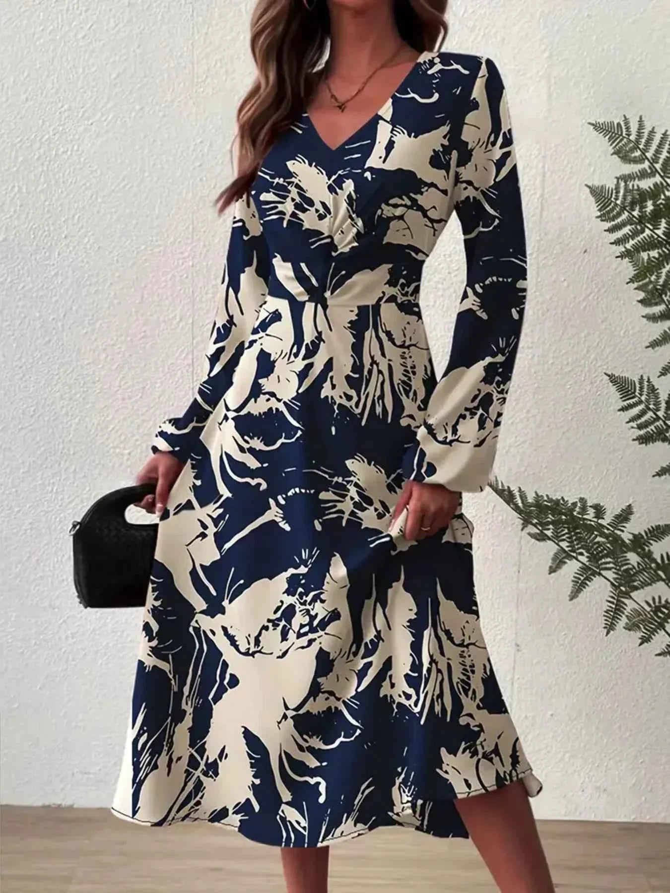 Women's Long Sleeve Printed Midi Dress