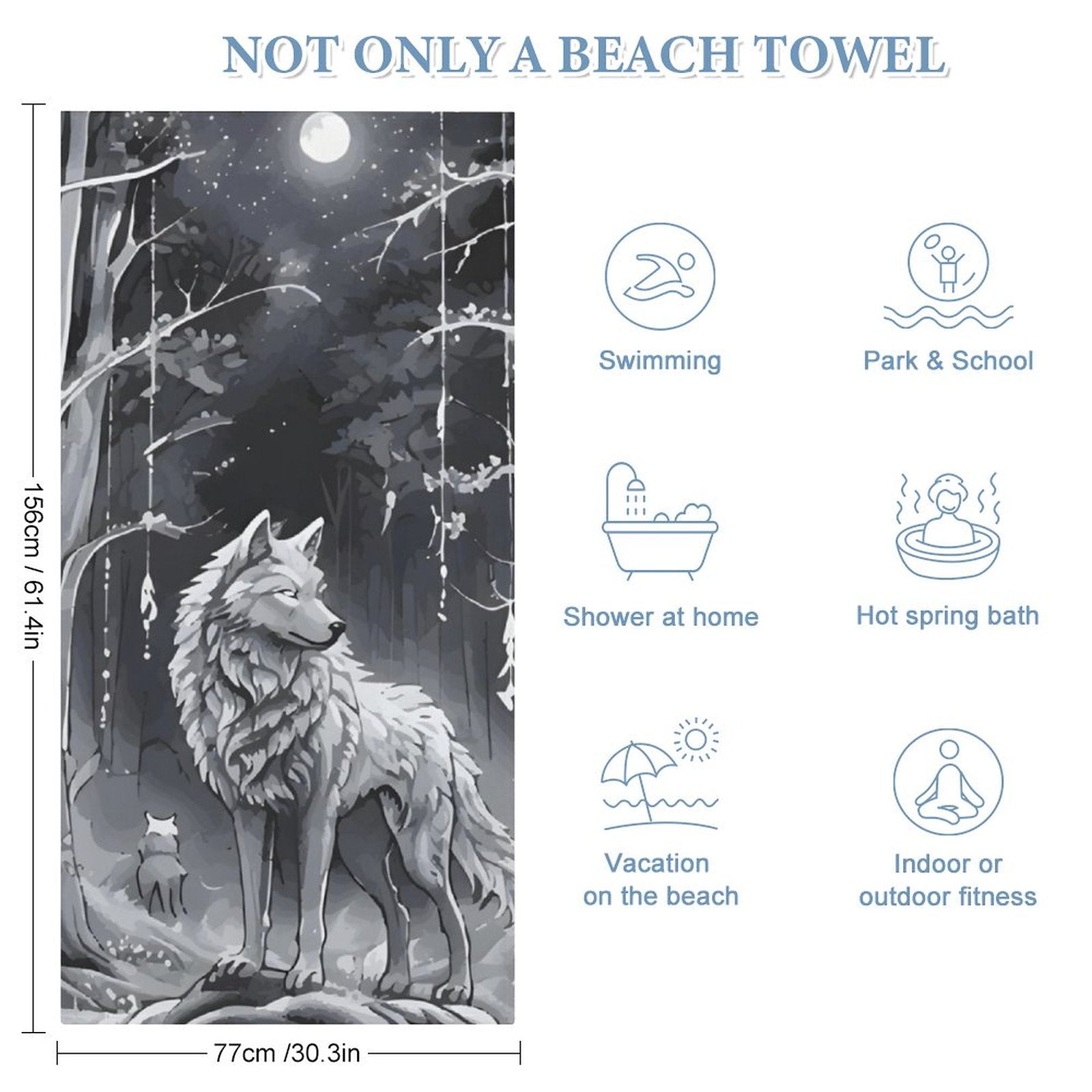 Ethereal Wolf in the Moonlight Beach Towel - 61.4