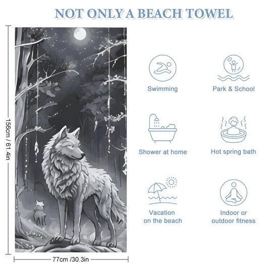 Ethereal Wolf in the Moonlight Beach Towel - 61.4" x 30.3"