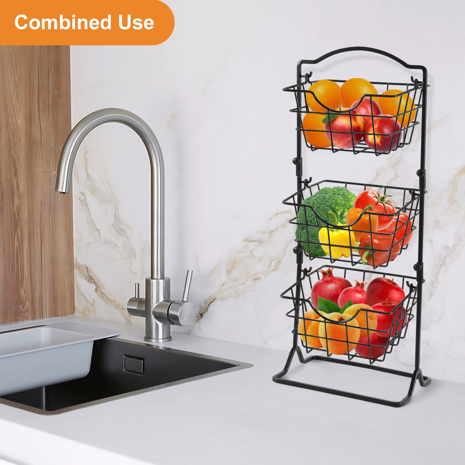 Multi-layer Wrought Iron Storage Shelf with Baskets