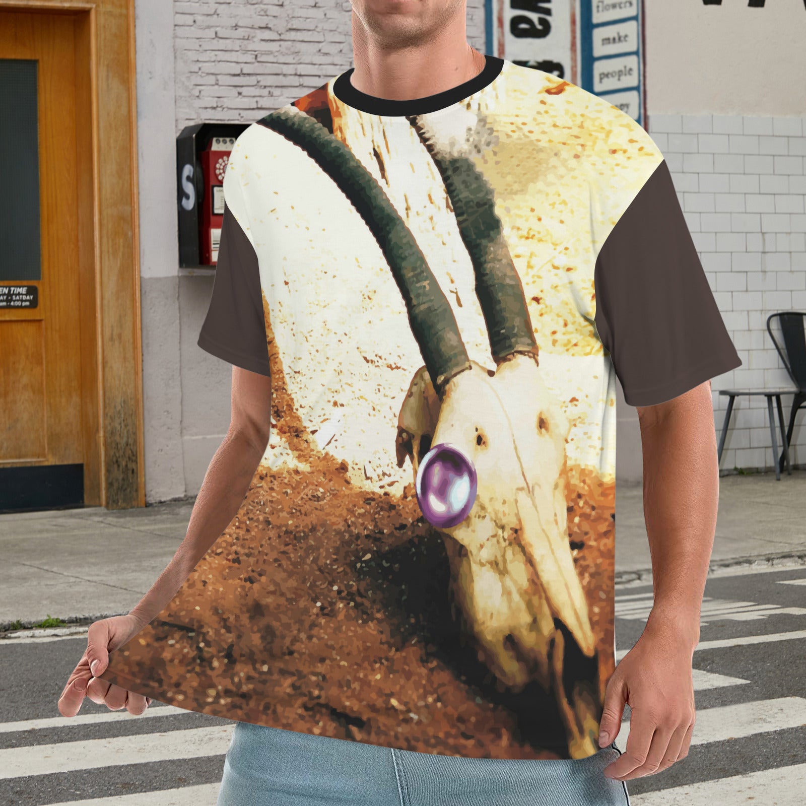 Skull with Jewel Eye Men's All Over Print Ribbed Collar T-Shirt (Model T94)